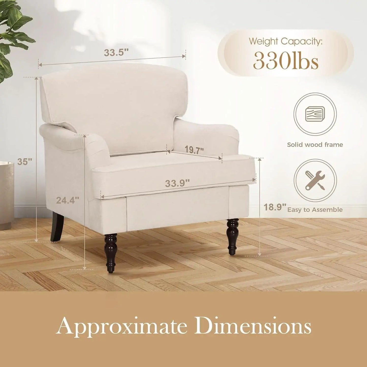 Three Piece Living Room Furniture Set With Linen Fabric Loveseat And Two Accent Chairs Off White from PriceLows™