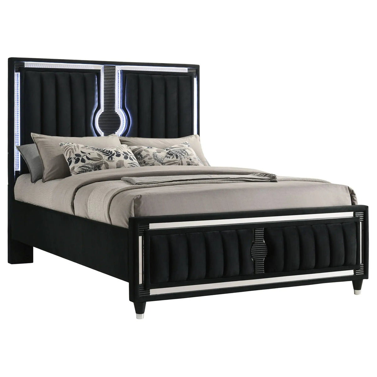 Ravenne Velvet Upholstered Queen LED Panel Bed | 63.25 x 89 x 61 in | Engineered Wood & Velvet | Black