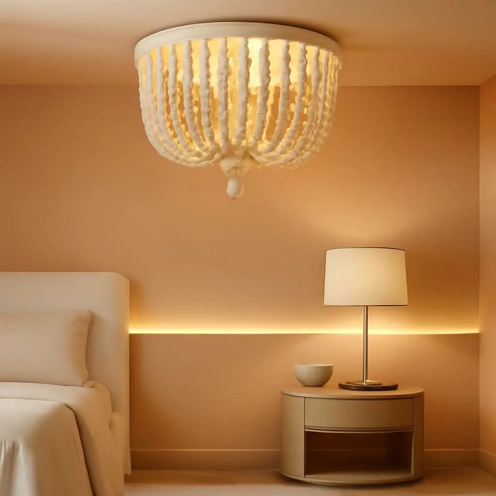 White Boho Beaded Flush Mount Ceiling Light 3 Lights from PriceLows™