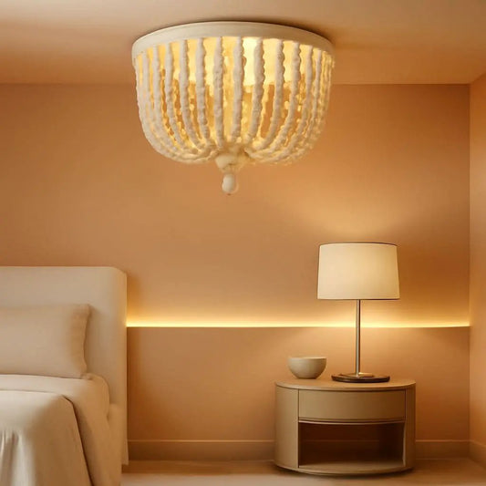 White Boho Beaded Flush Mount Ceiling Light 3 Lights from PriceLows™