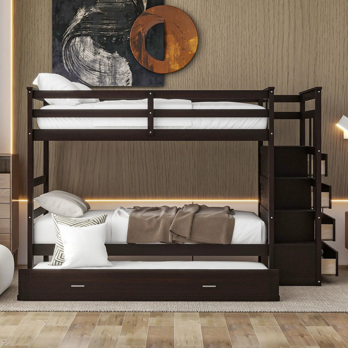 Bunk Bed With Trundle | Storage Staircase | Space Maximizing Design | Durable Construction