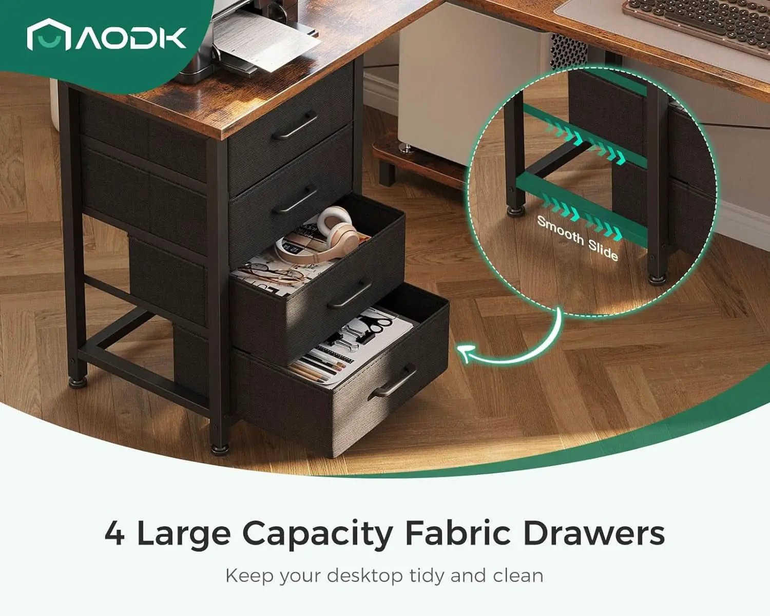 L Shaped Desk With USB Ports And 4 Drawers 53 Inch from PriceLows™