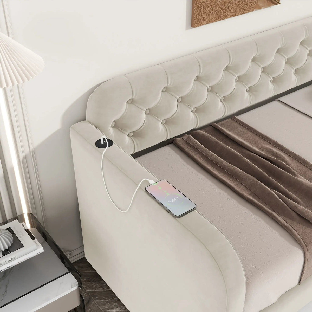 Upholstered Daybed With Trundle And USB Charging Design | 2 Pieces | Fabric | Bedroom