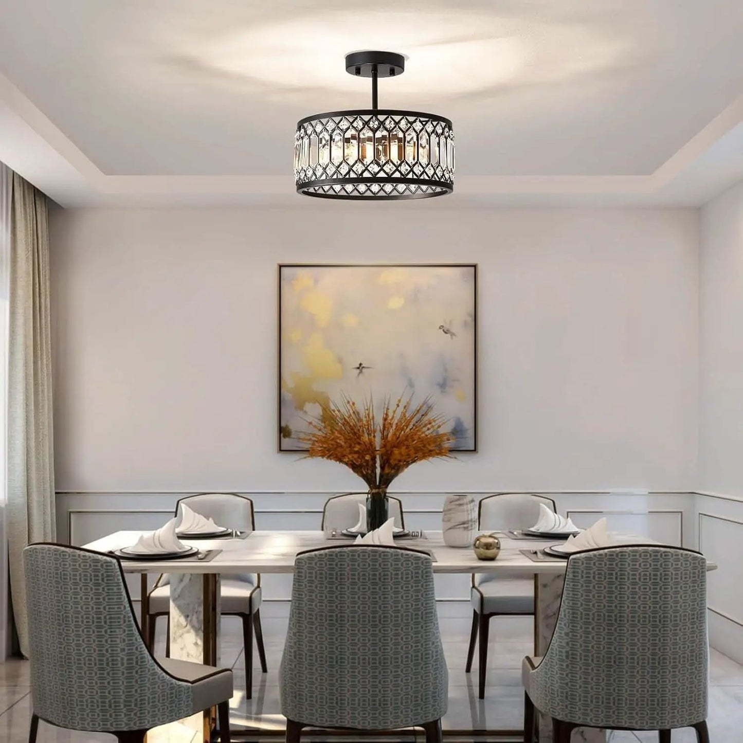 Crystal Black Three Light Semi Flush Mount Ceiling Light from PriceLows™