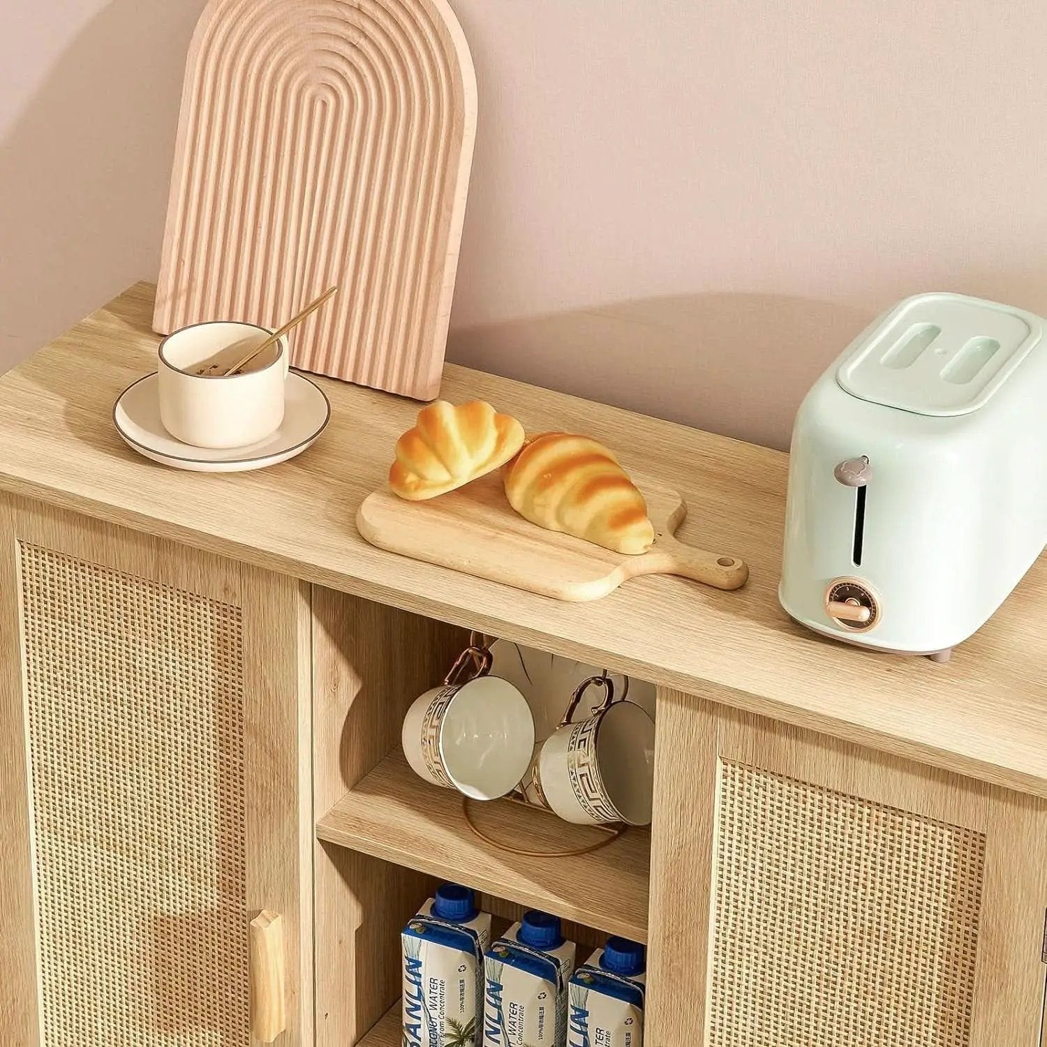 Rattan Storage Cabinet With 4 Adjustable Shelves Natural from PriceLows™