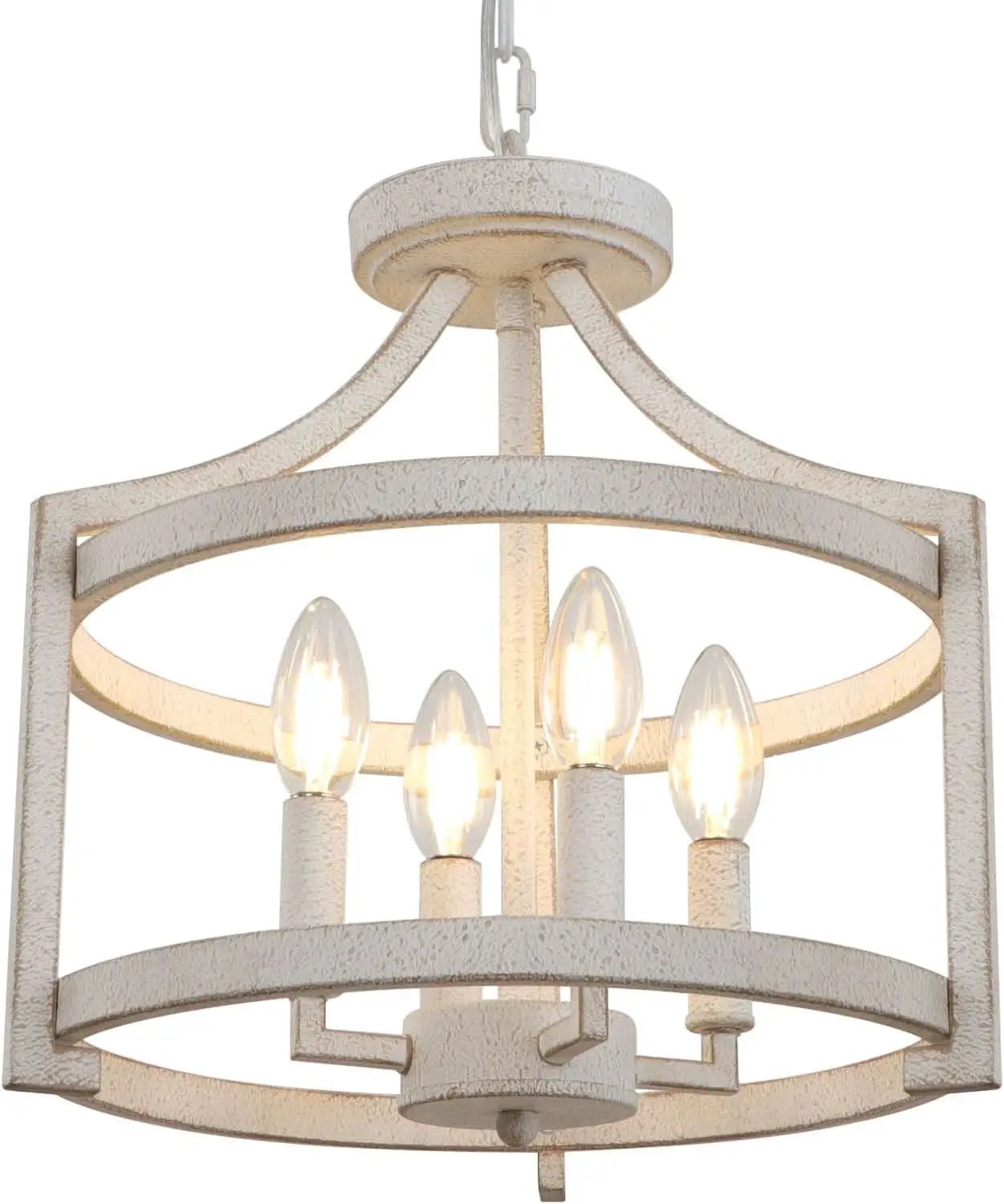 Distressed White 4 Light Farmhouse Chandelier Convertible Mount from PriceLows™