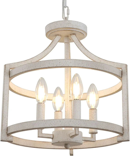 Distressed White 4 Light Farmhouse Chandelier Convertible Mount from PriceLows™