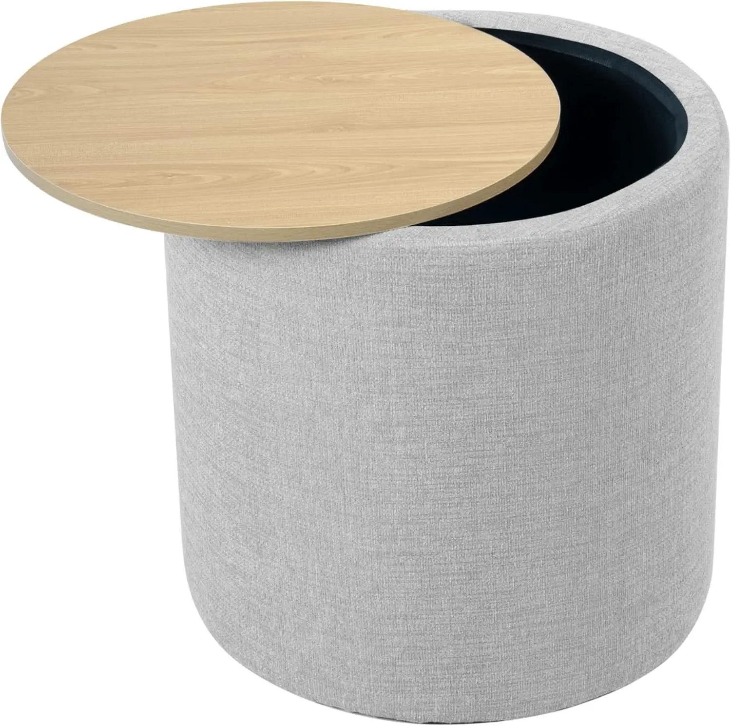Storage Ottoman 18 Inch Wood Top Gray Textured Fabric from PriceLows™