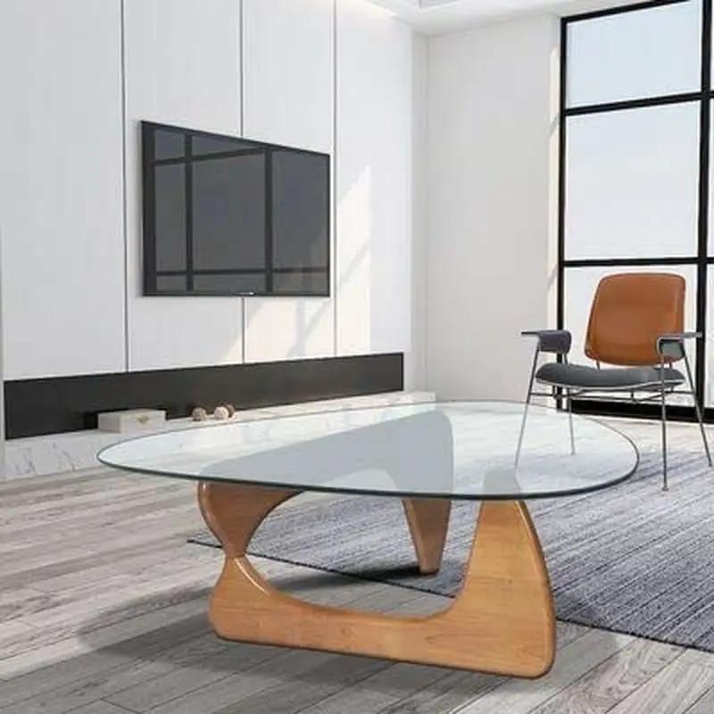 Mid Century Glass Top End Table With Light Walnut Finish from PriceLows™