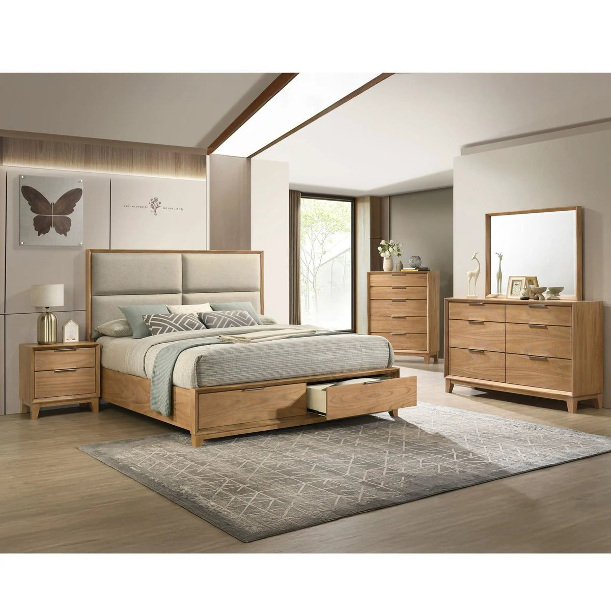 6 Drawer Storage Dresser | Natural Wood Finish | Clean-Lined Contemporary Style | 59.8 Inch Width
