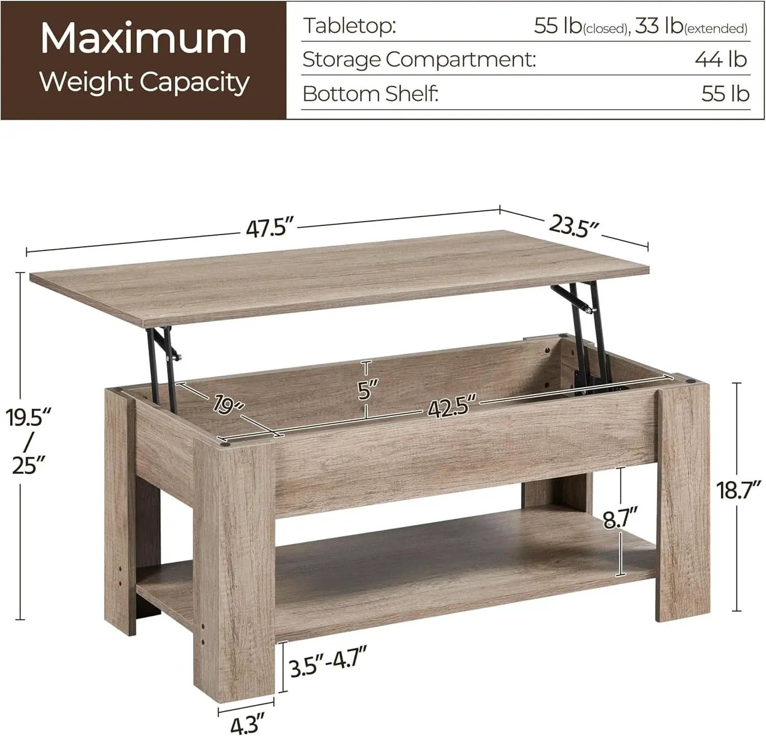 Lift Top Coffee Table With Hidden Compartment Grey from PriceLows™