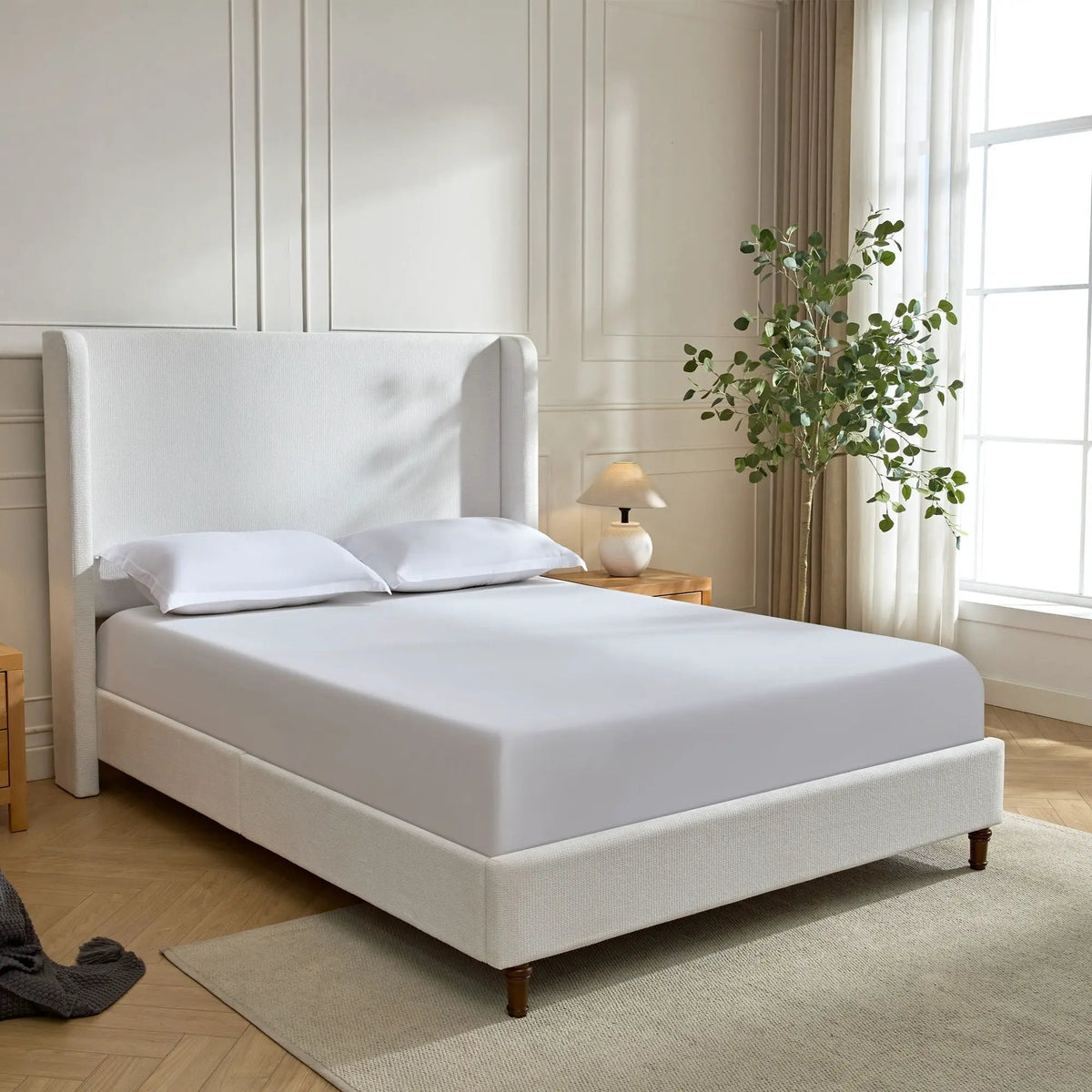 Harper Tall Headboard Upholstered Bed | Elegant Simplicity | No Box Spring Needed | 54 Inch Height