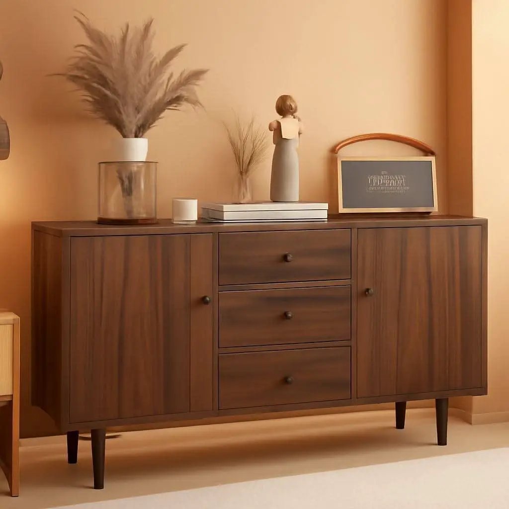 Rustic Brown Sideboard Buffet Cabinet With Three Drawers from PriceLows™
