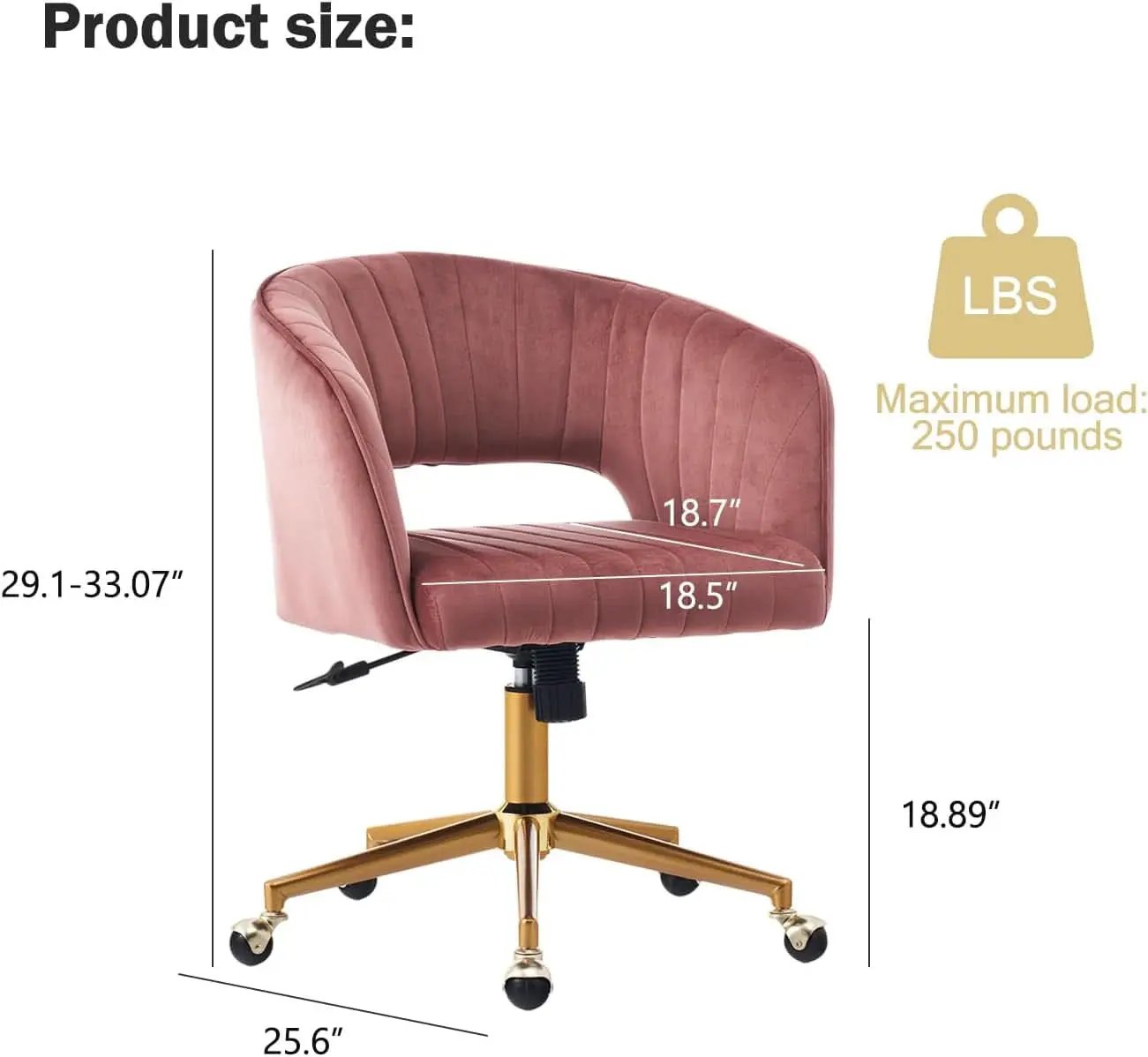 Rose Velvet Office Desk Chair With Ergonomic Design And Swivel Wheels from PriceLows™