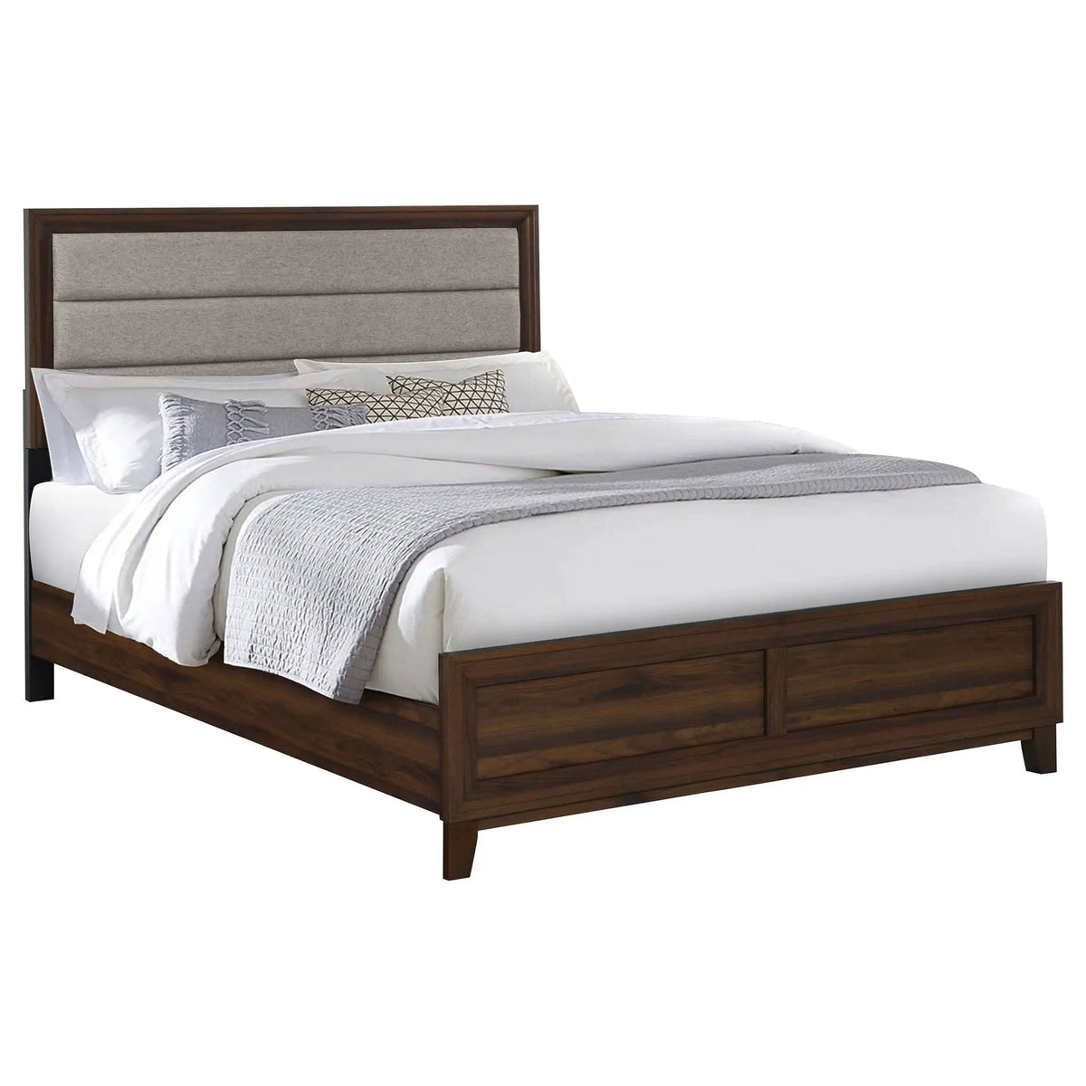Welsley 50-inch Upholstered Queen Bed | 62.5 x 85.25 x 52.25 in | Engineered Wood & Walnut | Walnut
