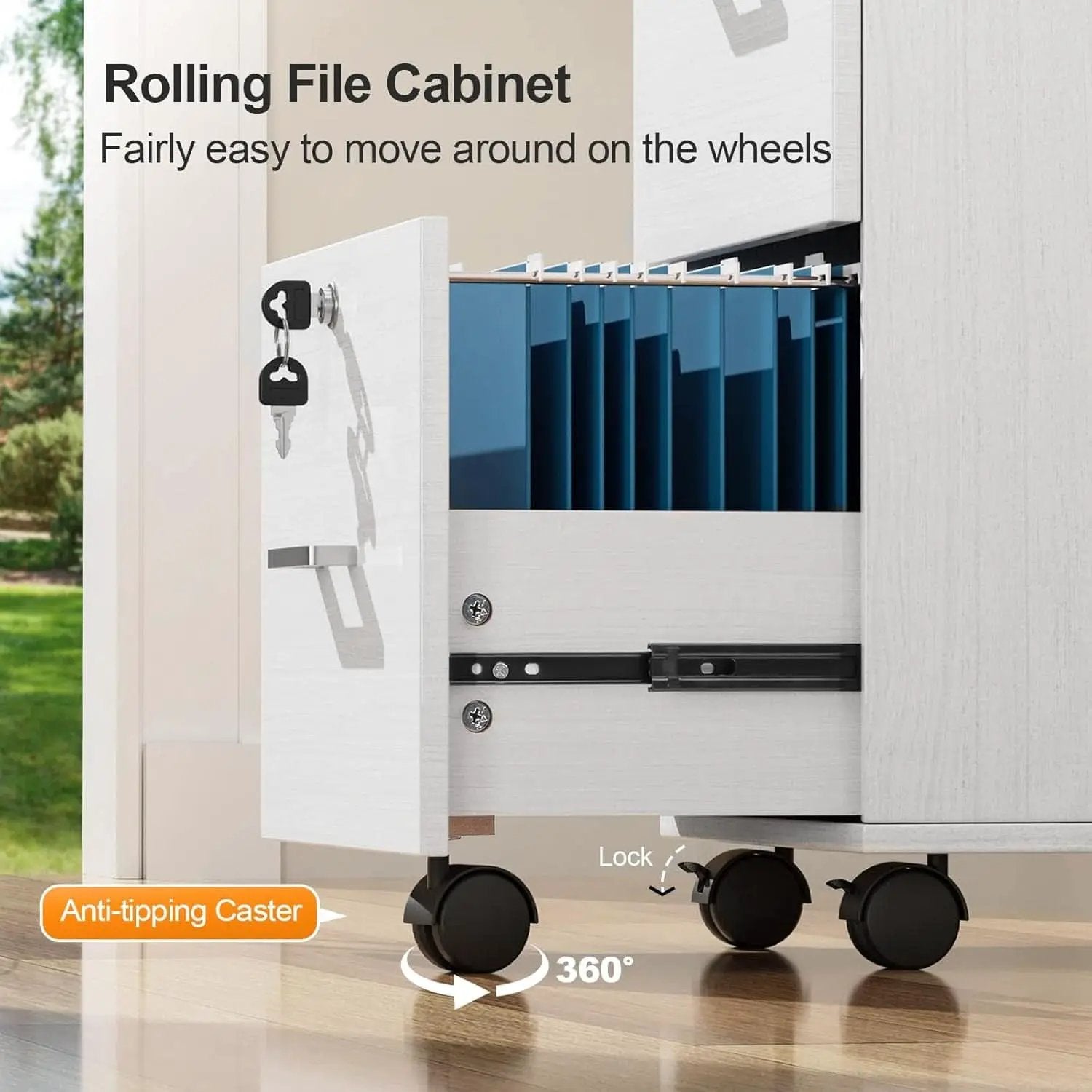 2 Drawer Locking File Cabinet For Letter Size Folders With Tabs, Mobile Under Desk from PriceLows™