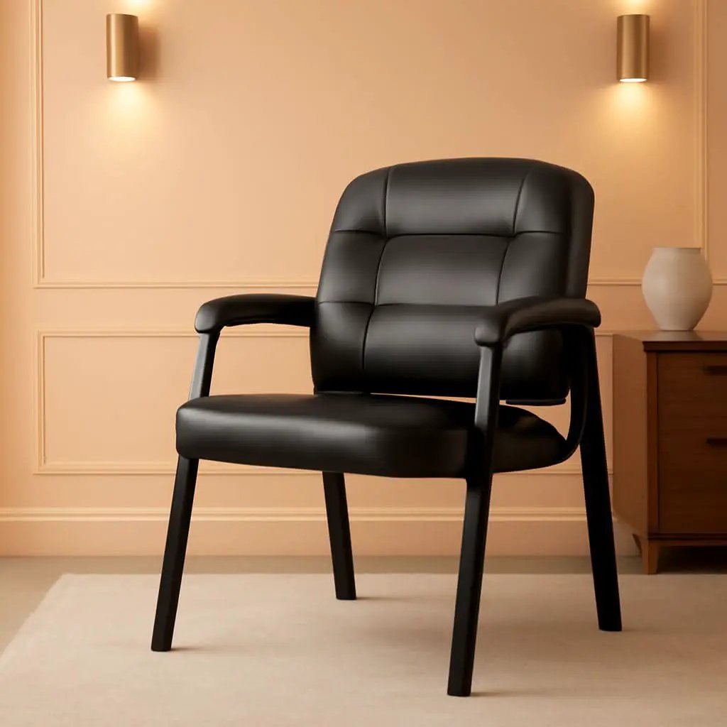 Black Faux Leather Office Guest Chair With Metal Frame from PriceLows™