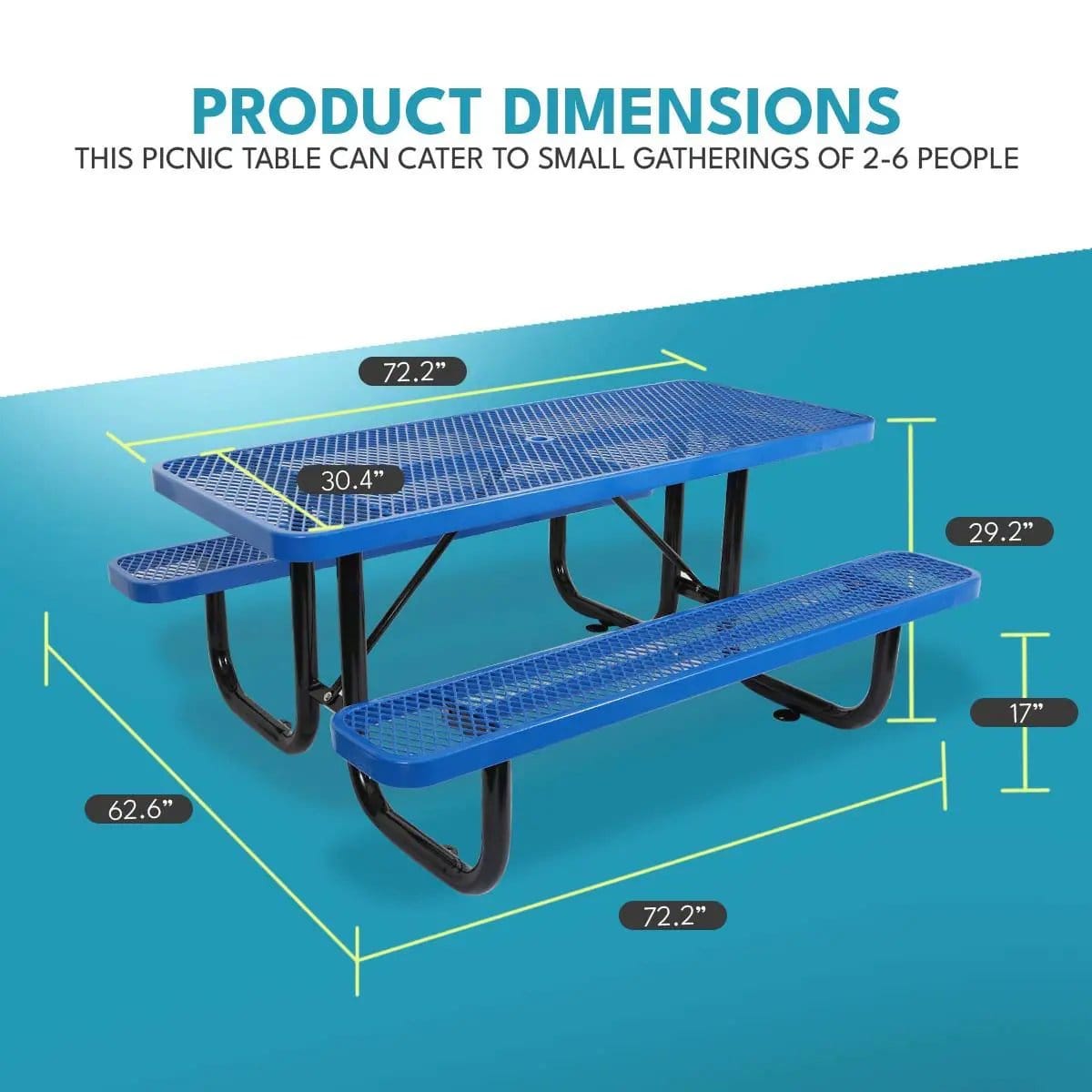 Outdoor Steel Picnic Rectangular Table With Umbrella Pole | 3 Pieces | Steel & Metal | Dining Room