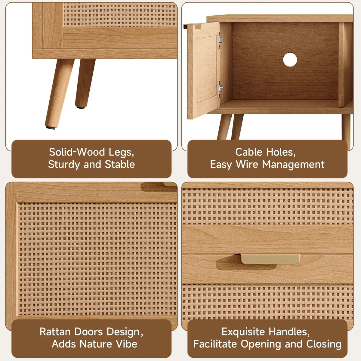 TV Stand | 2 Drawers | Cable Management | Natural Rattan
