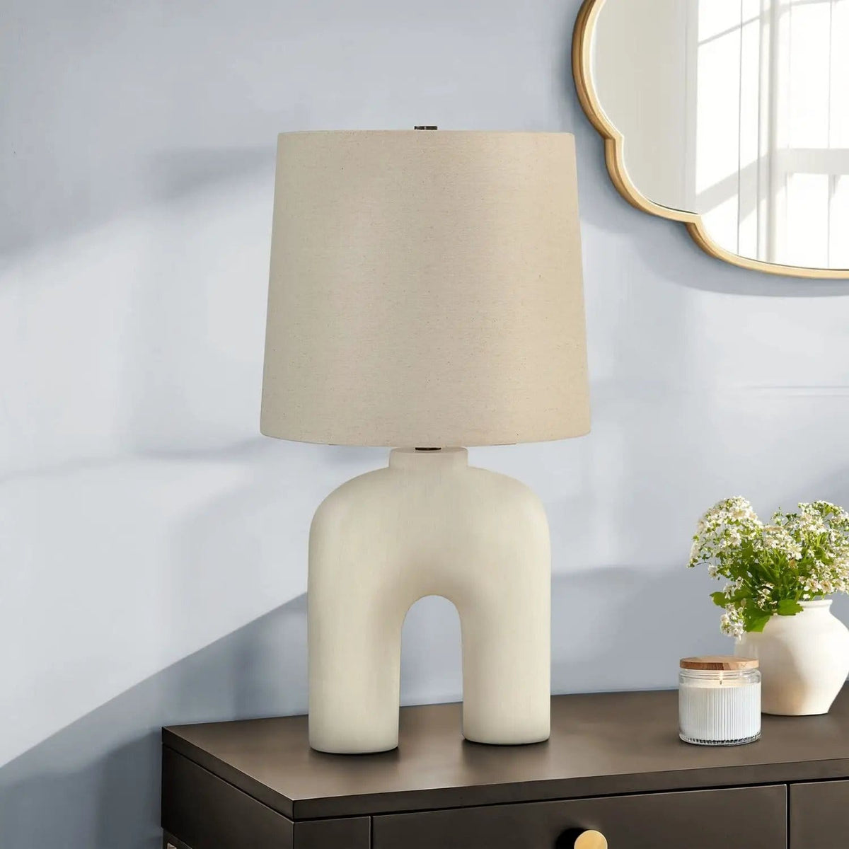Lighting, Table Lamp, Resin, Modern - | 13.5 x 13.5 x 25 in | Linen & Resin | Cream