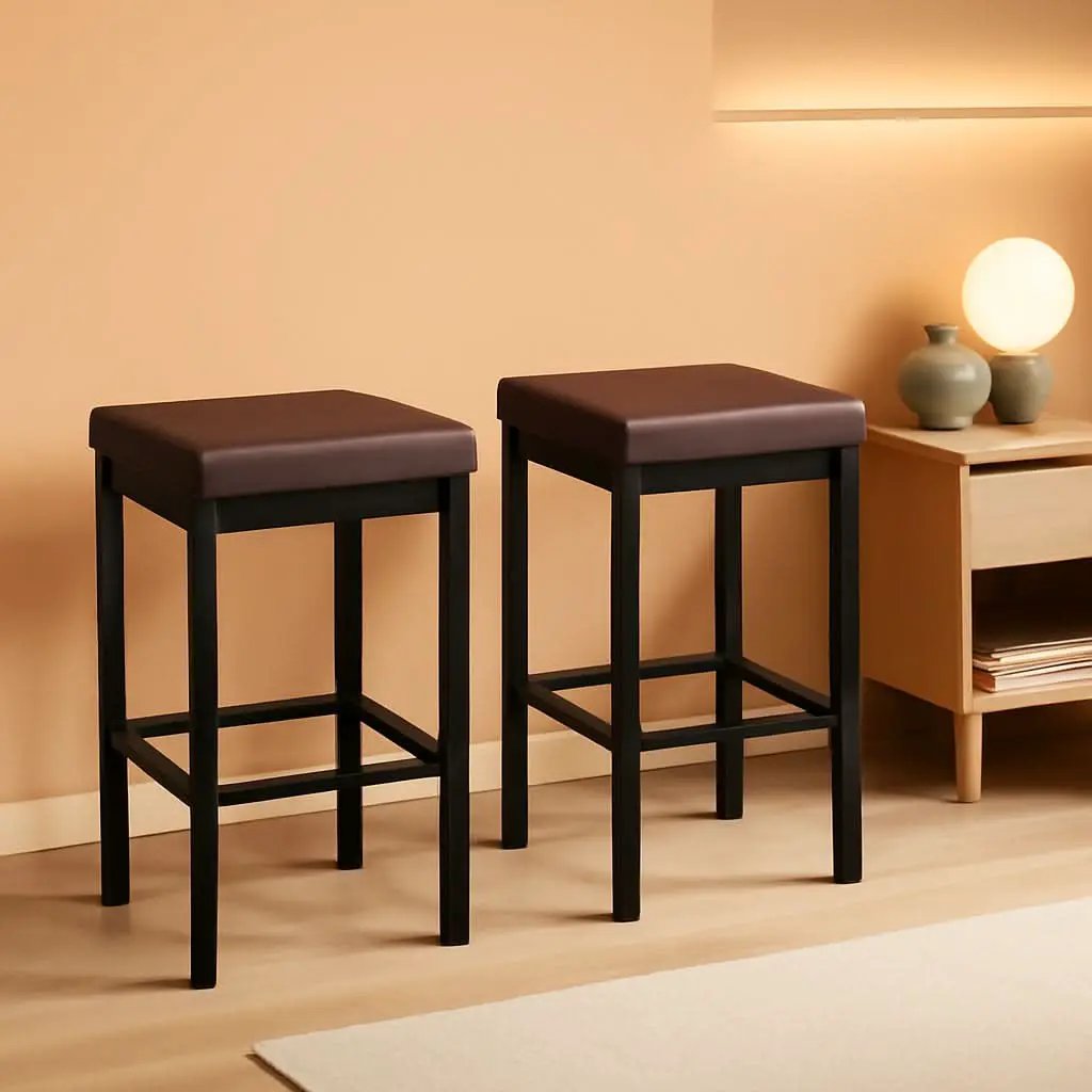 Bar Stools Set Of 2 24.8 Inch Height Black PU Upholstered from PriceLows™