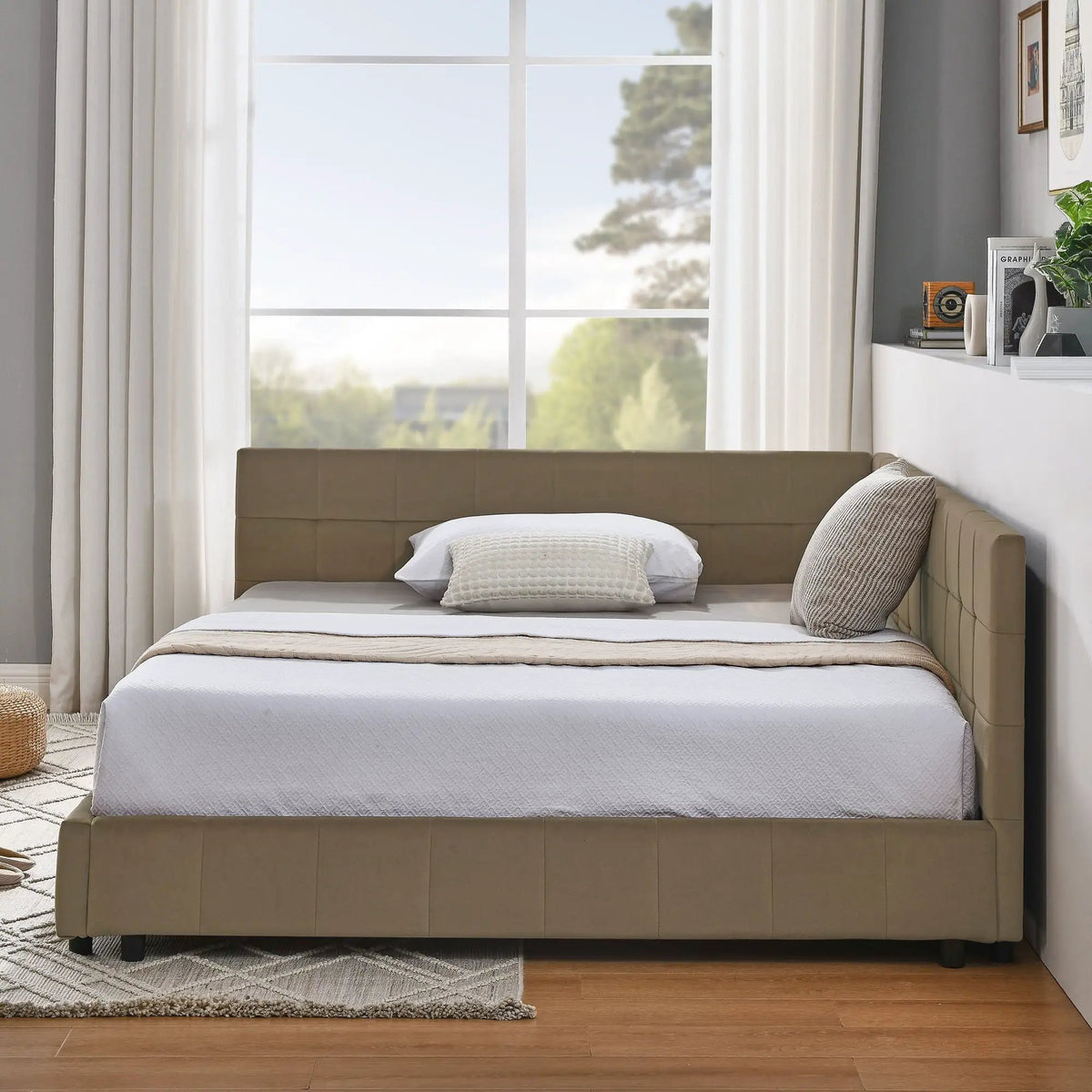Upholstered Storage Bed Frame | Tufted Backrest And Armrests | Mid-Century Style | Bed Or Sofa Use