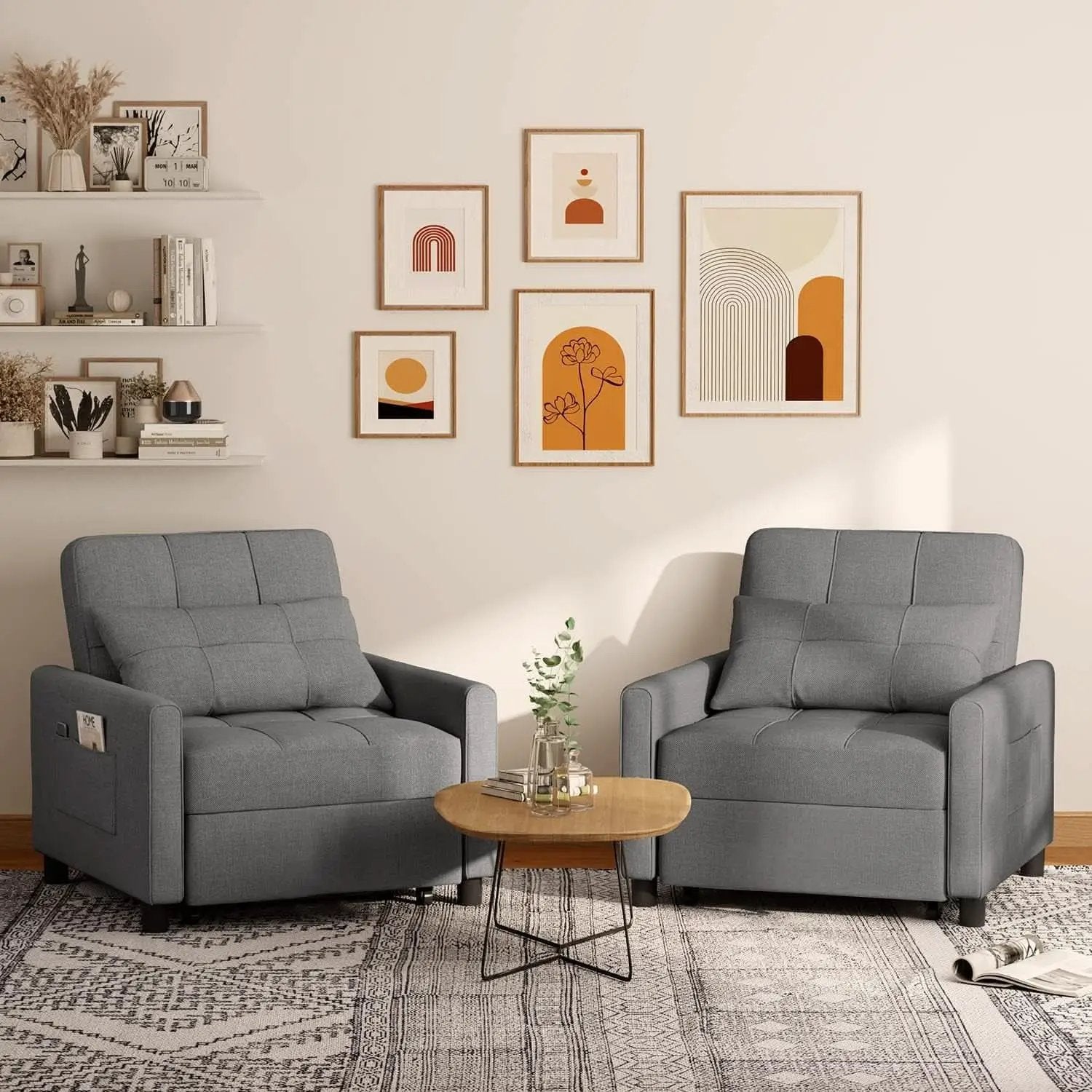 Dark Gray Sleeper Chair Bed Three In One Convertible Modern Linen Fabric Sofa from PriceLows™