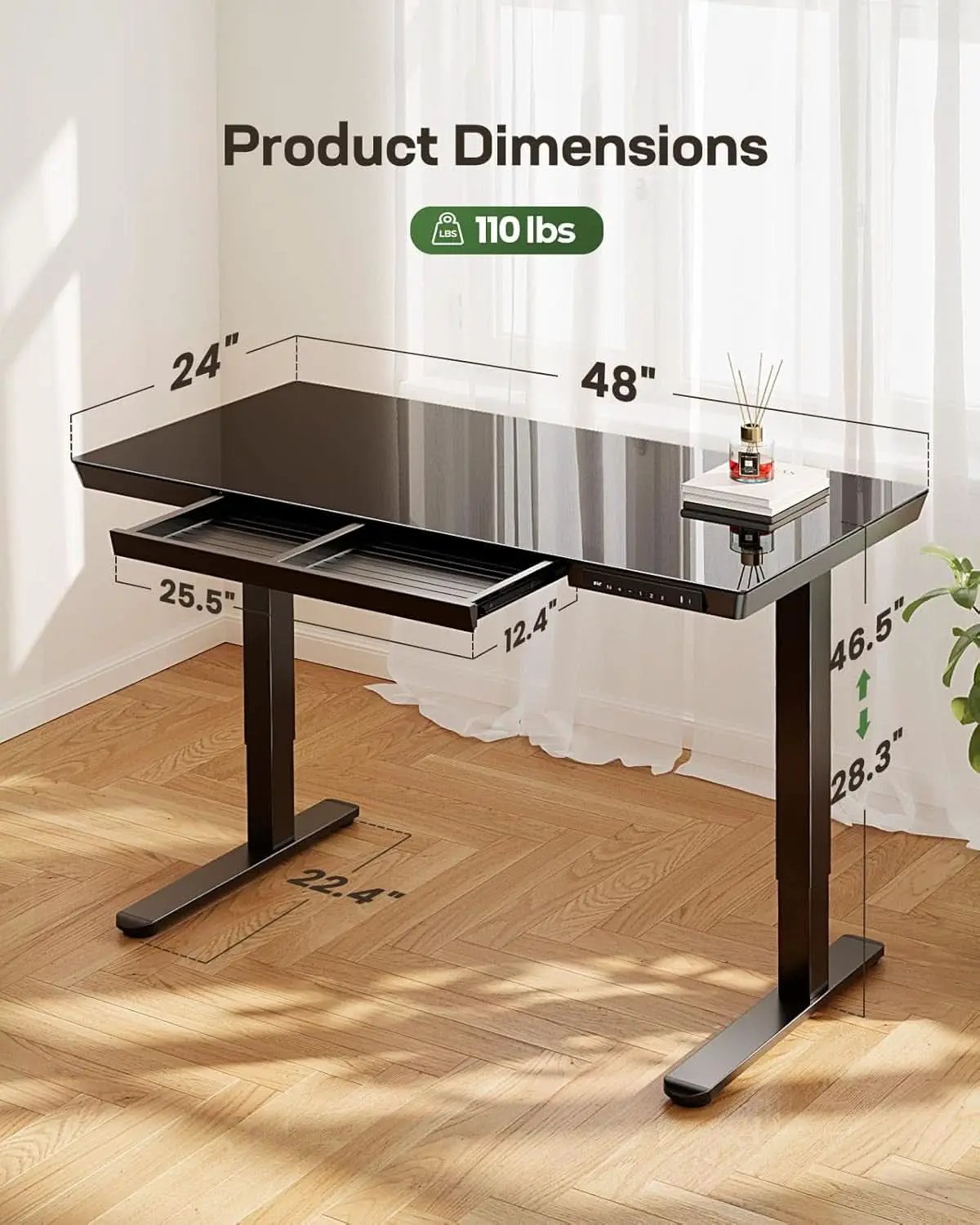 48 Inch Glass Electric Standing Desk With USB Charging from PriceLows™