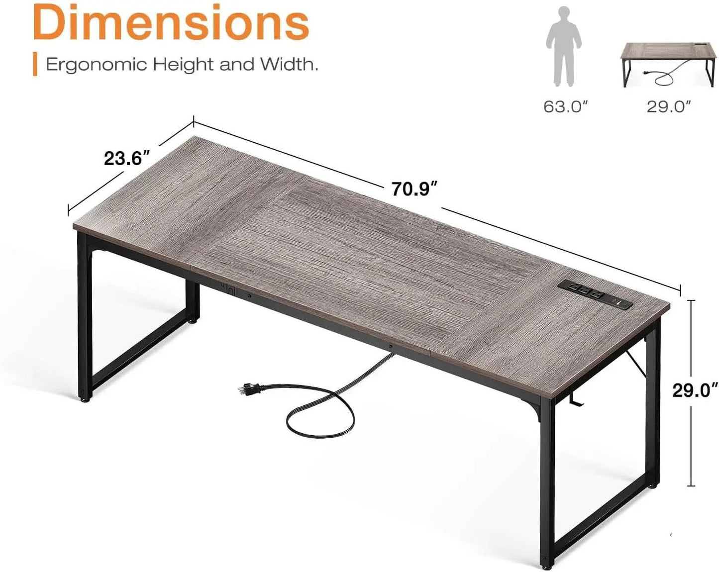 71 Inch Computer Desk With USB Ports For Home Office from PriceLows™