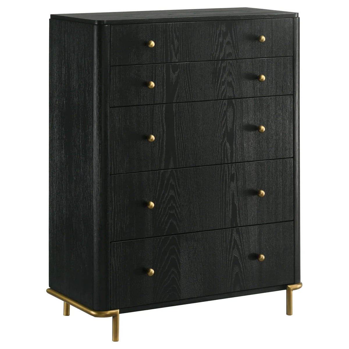 Arini 5-drawer Bedroom Chest | 38 x 18 x 50.25 in | Metal & Veneer | Black