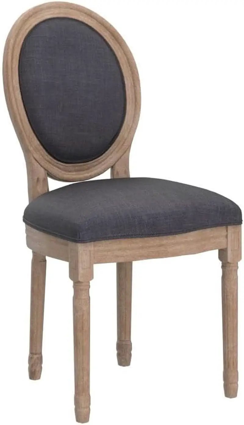 Set Of 4 French Vintage Dining Chairs Solid Wood Frame Tufted Fabric from PriceLows™