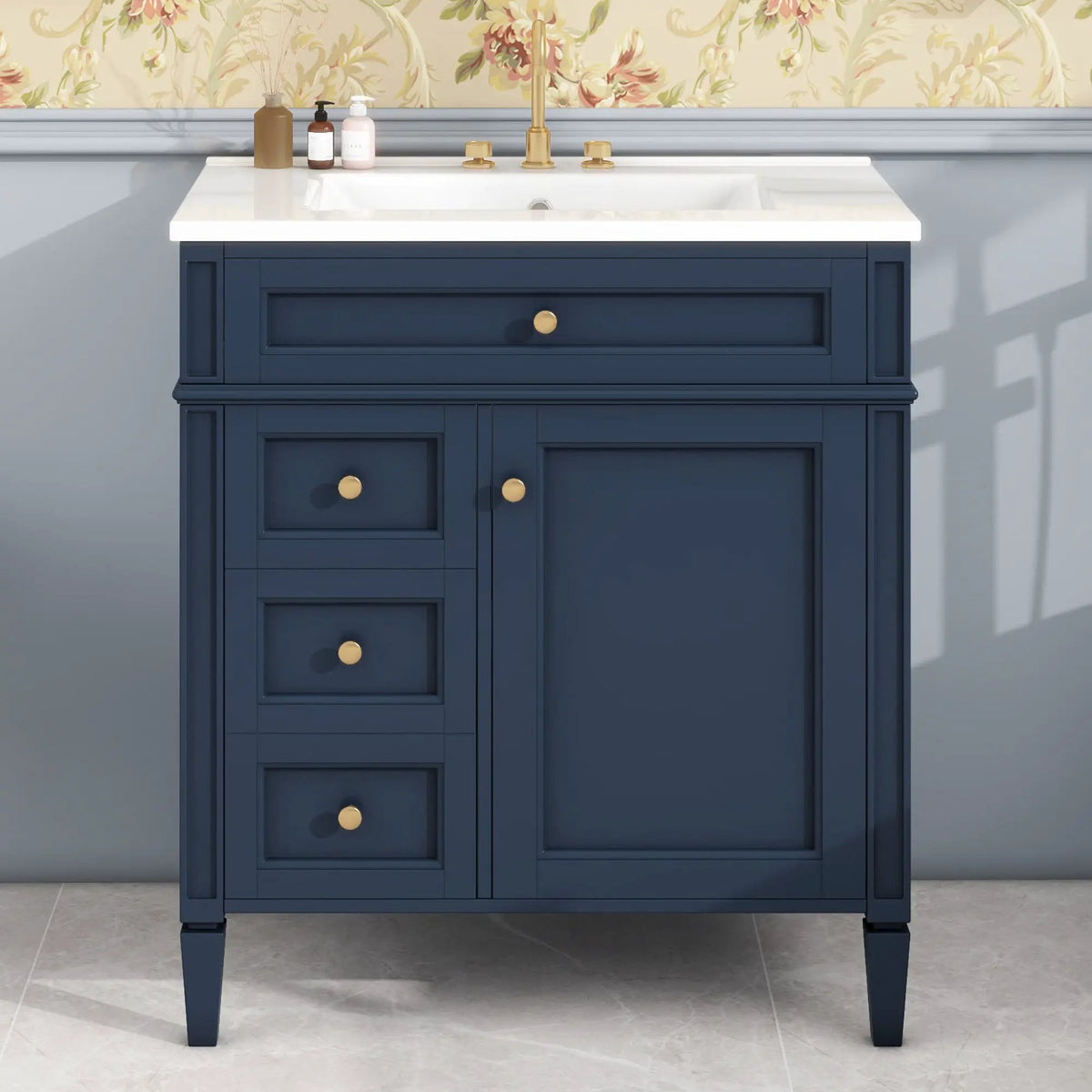 Bathroom Vanity | 3 Drawers | Blue Finish | Tip Out