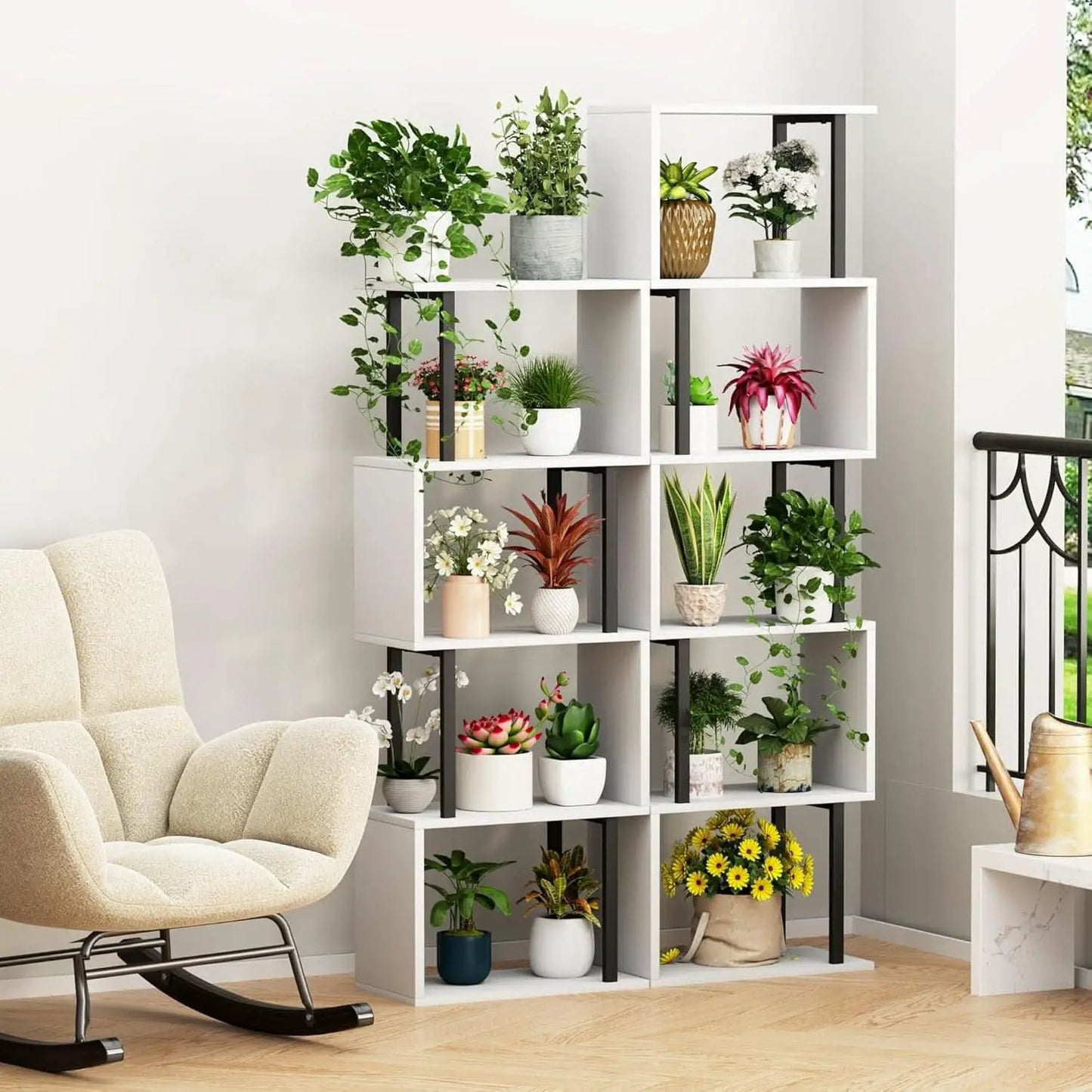 Five Tier Bookshelf White Bookcase Living Room Furniture from PriceLows™