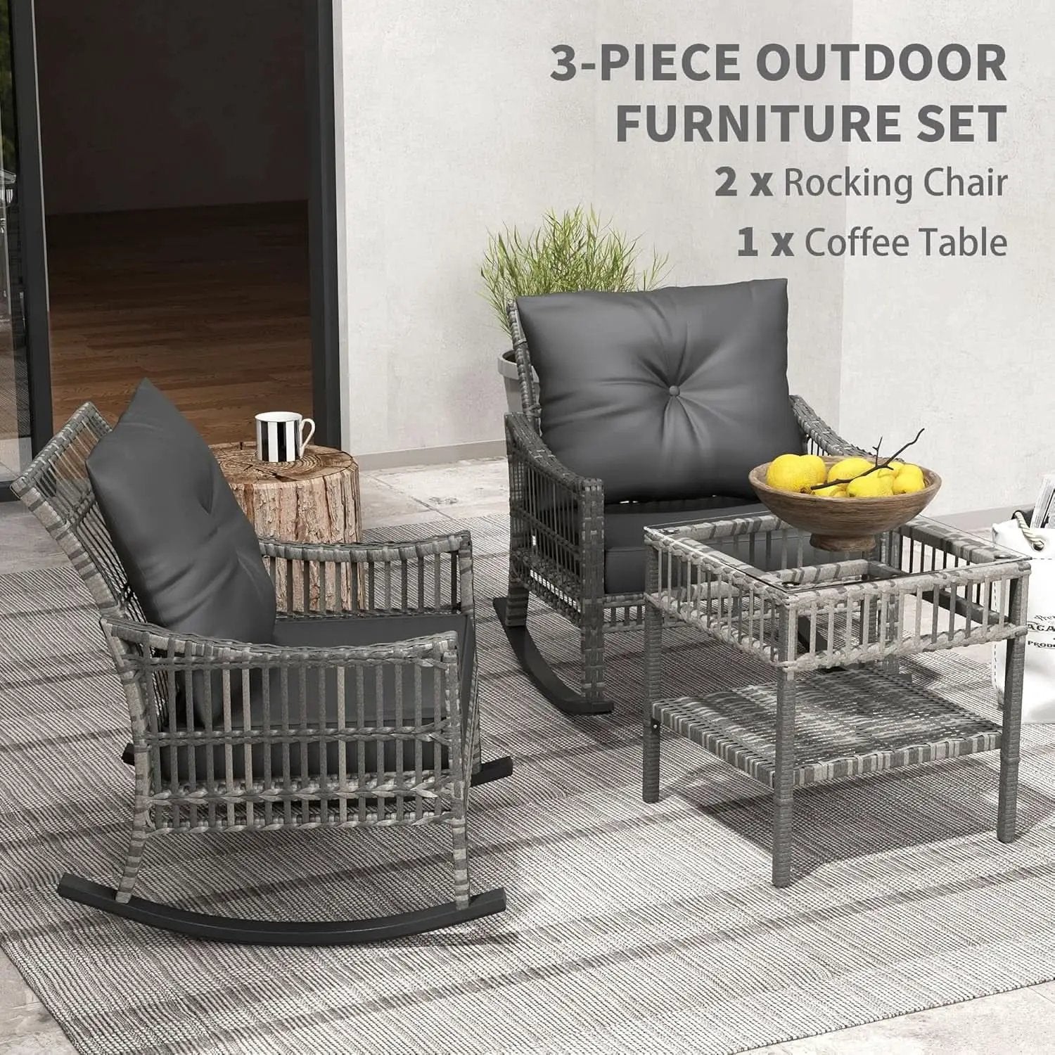 Wicker Outdoor Rocking Chair Set with Storage Table from PriceLows™