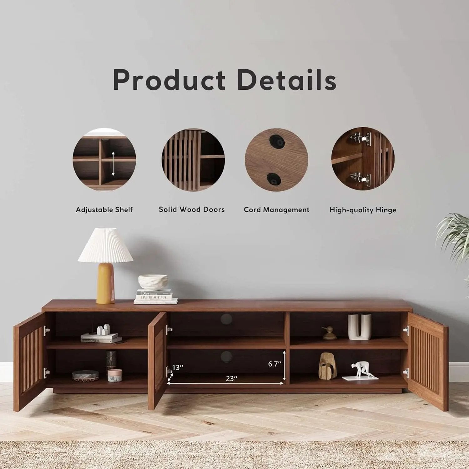Mid Century Modern TV Stand Solid Wood Console 65 Inch TV from PriceLows™