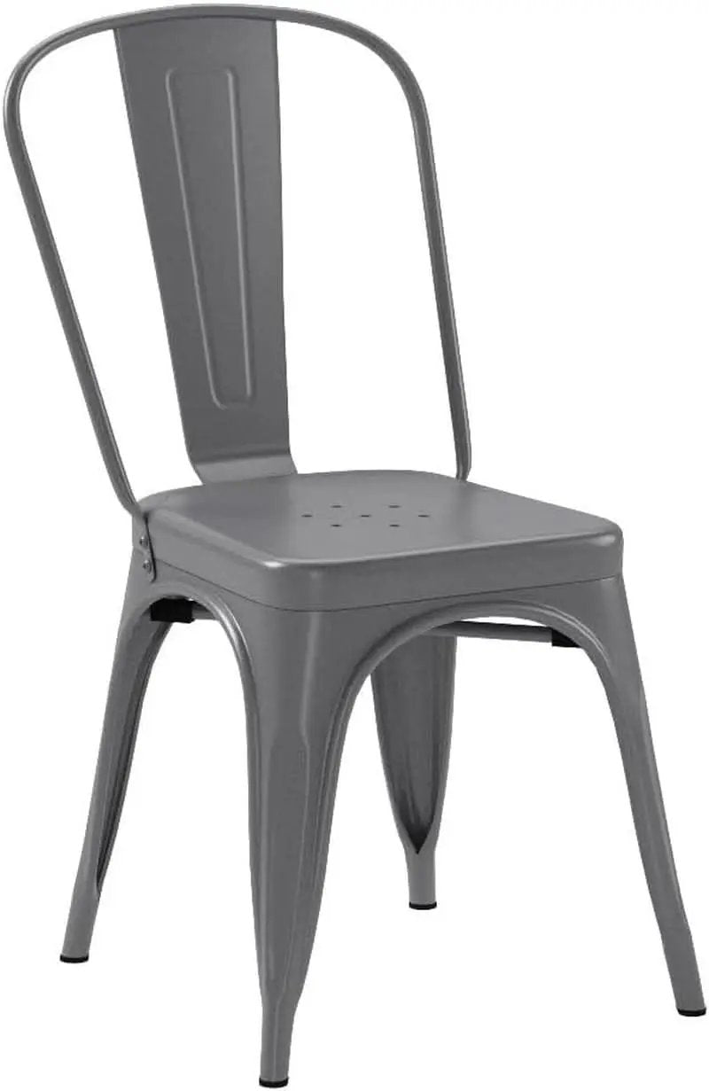 Dark Grey Metal Dining Chairs Set Of Four Durable X Bar Design from PriceLows™