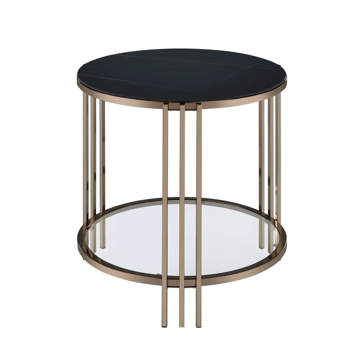 Abisha Round Coffee Table | 35 Inch Diameter | Sintered Stone Top | Champagne Metal Frame
