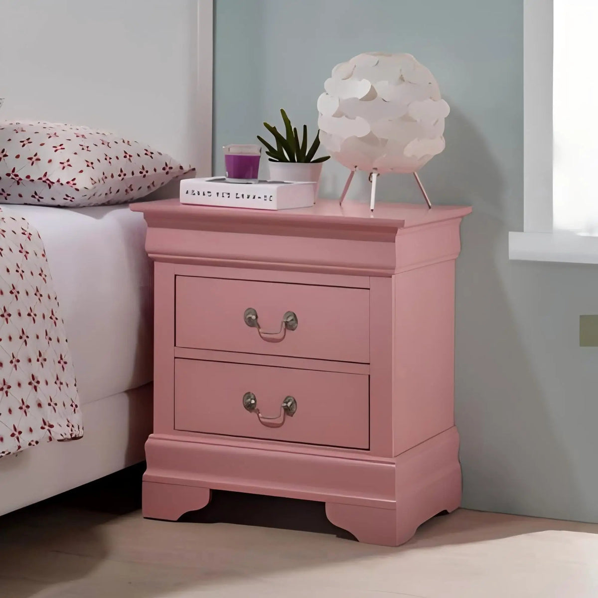 Louis Phillipe Nightstand | Traditional Wood Design | English Dovetailed Drawers | Metal Center Guides