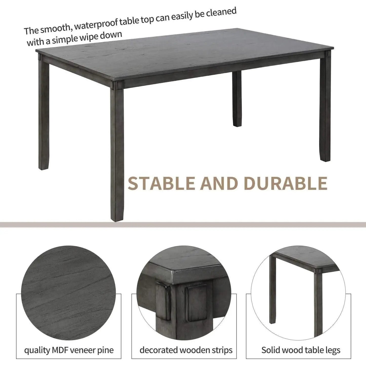 Grey Wooden Rectangular Dining Table Set Of 6 For Home from PriceLows™