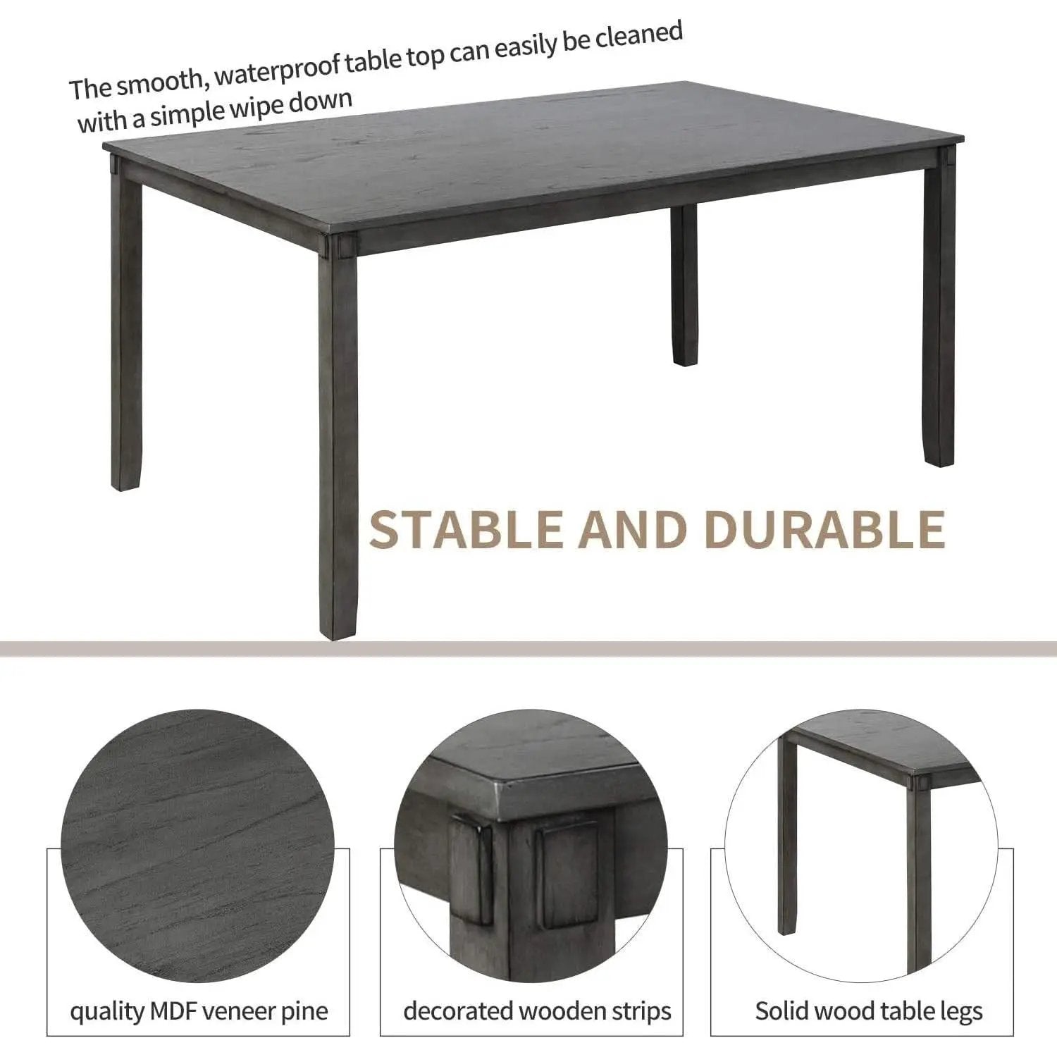 Elegant Grey Rectangular Dining Table Set For Six People from PriceLows™