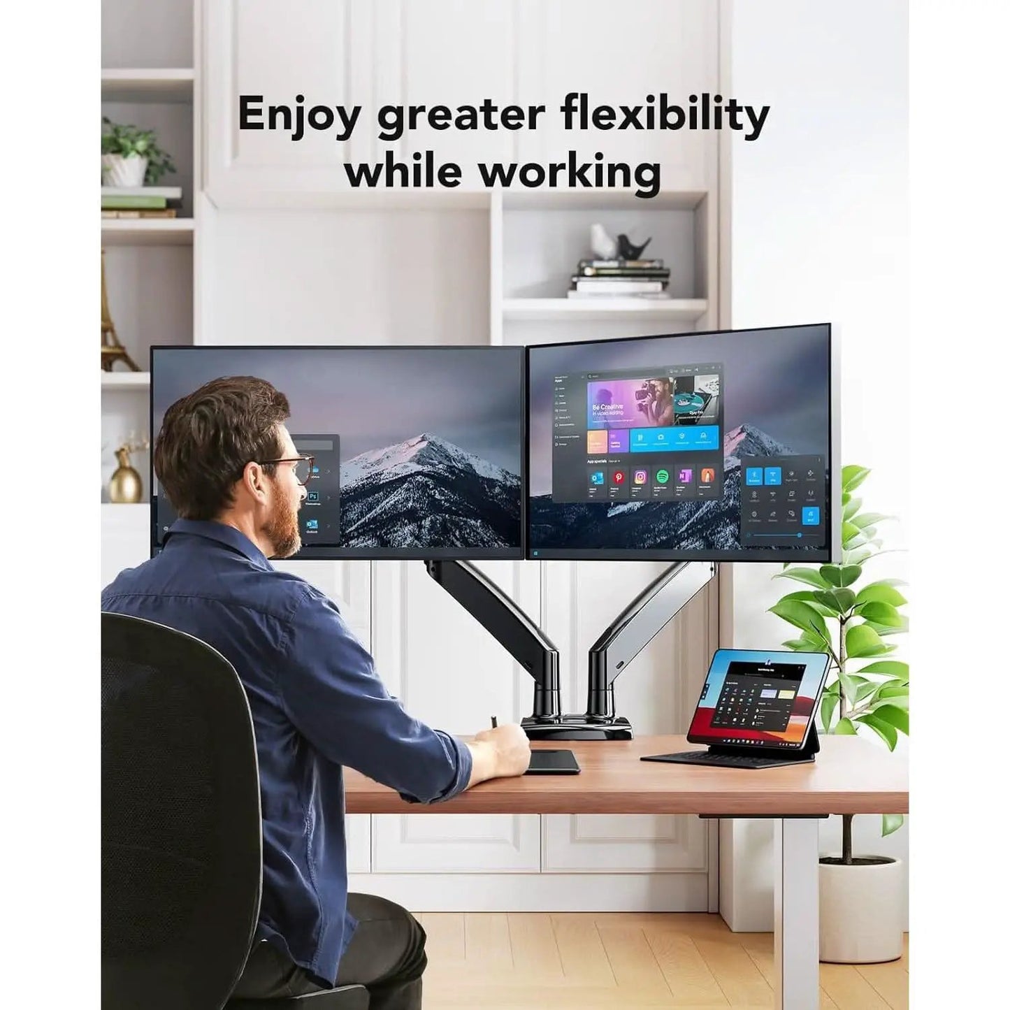 Dual Monitor Stand With USB Port Height Adjustable Arms from PriceLows™