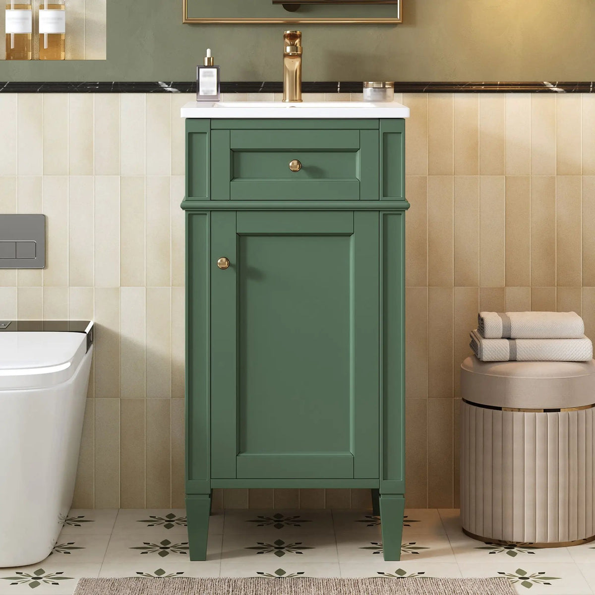 French Style Bathroom Vanity | Integrated Ceramic Sink | Fluted Panels | Solid Wood Legs