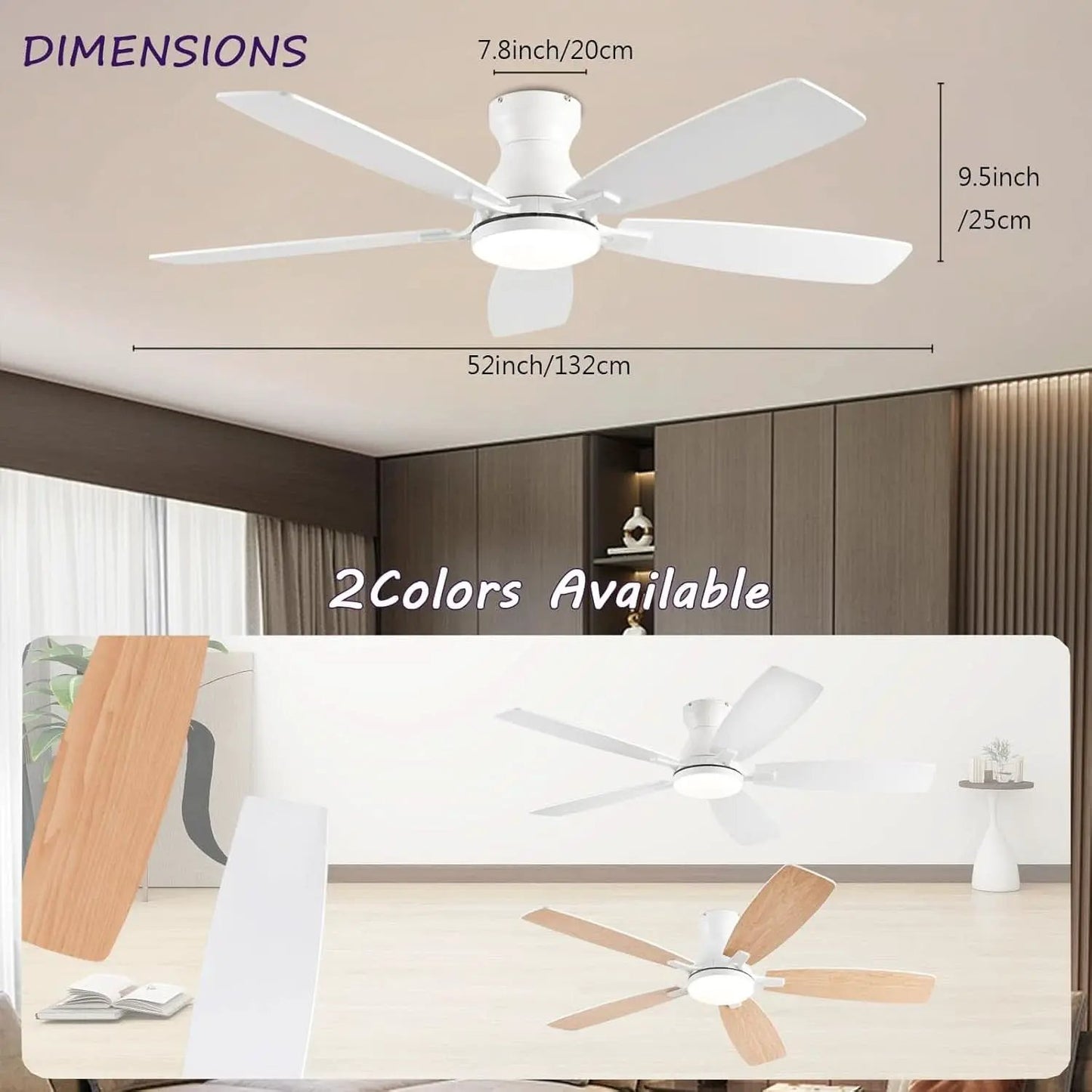 White 52 Inch Ceiling Fan With Remote And LED Lights from PriceLows™