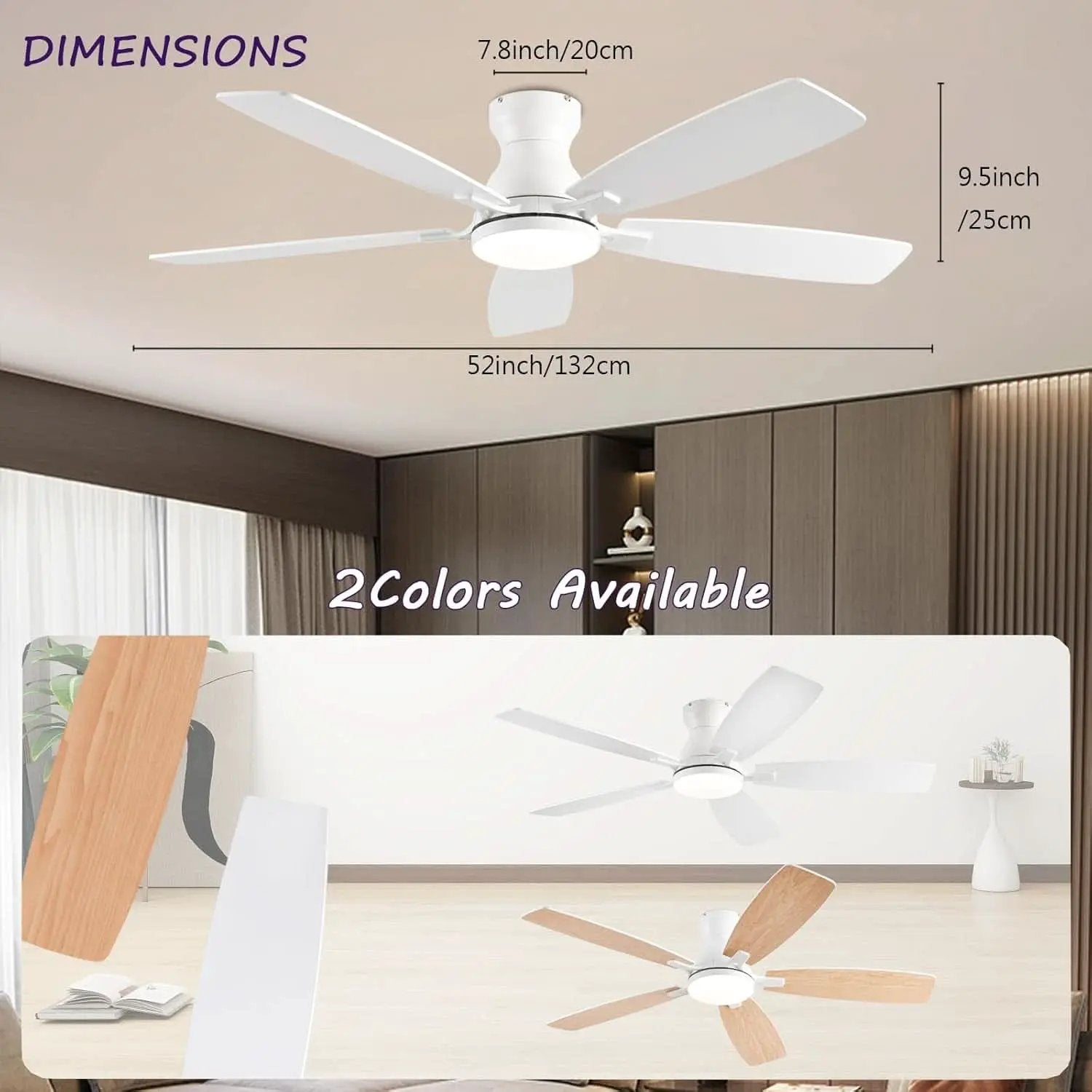 White 52 Inch Ceiling Fan With Remote And LED Lights from PriceLows™