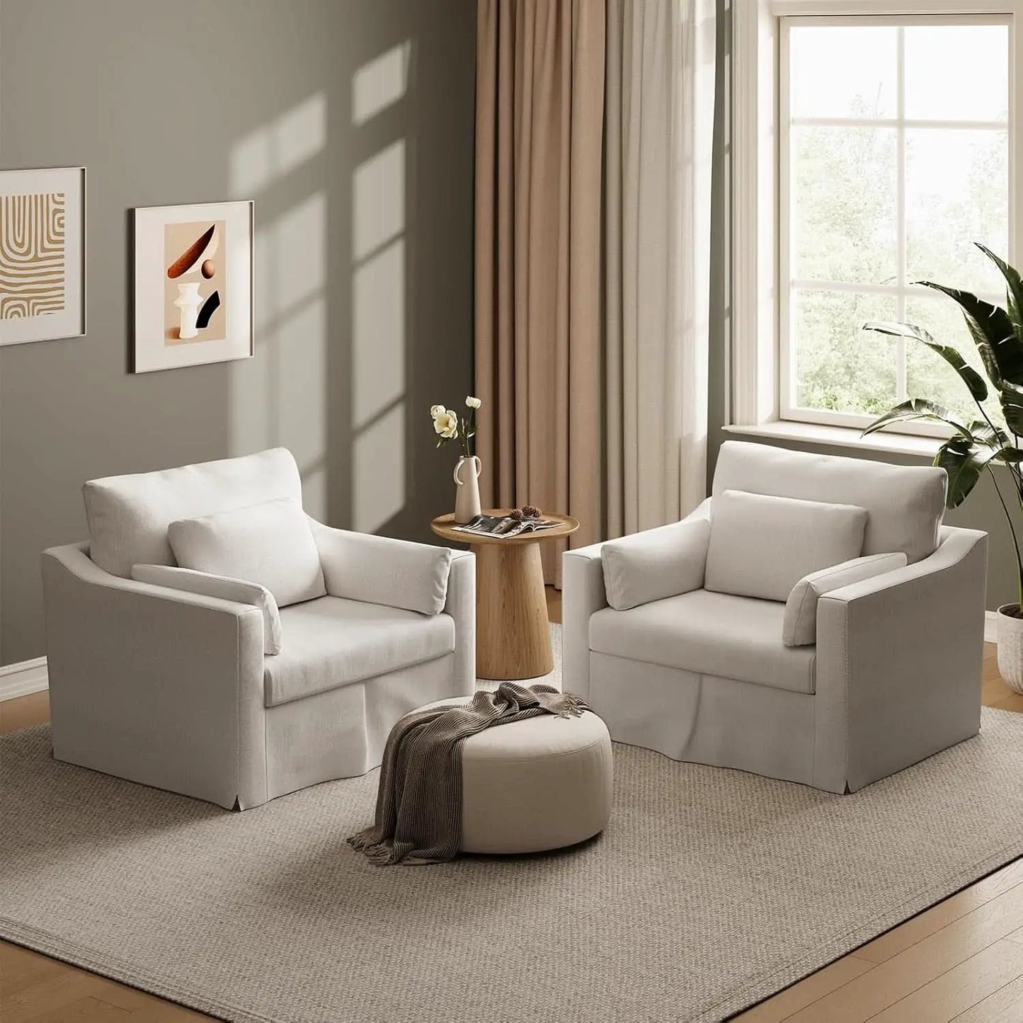 Beige Chenille Slipcovered 42 Inches Wide Armchair from PriceLows™