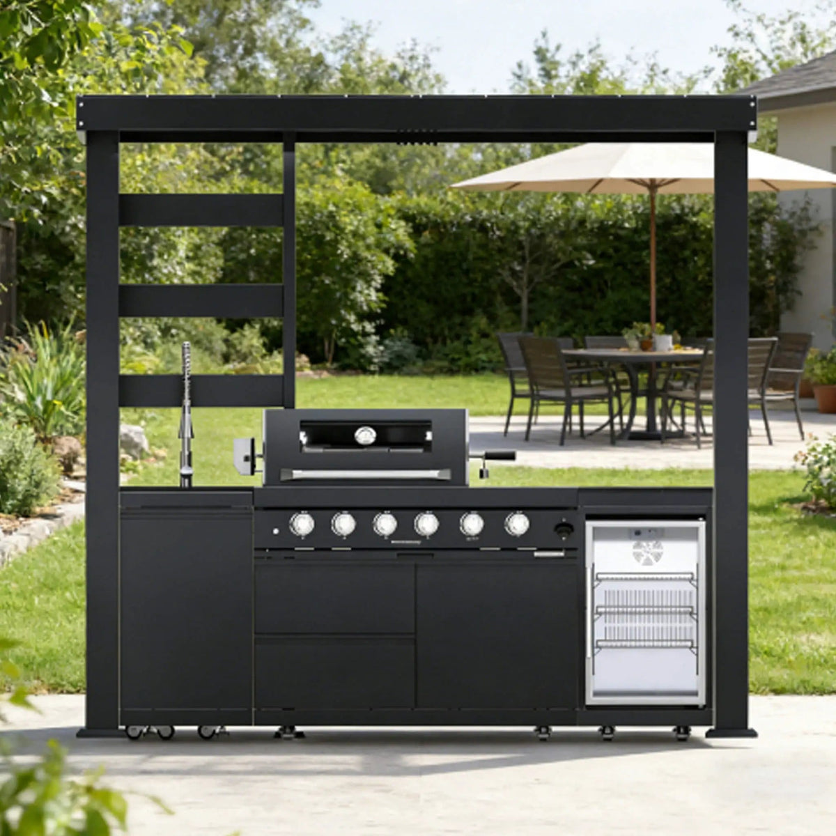 Amalfi 97 Inch 4 Burner 72K BTU LP Outdoor Kitchen Grill Island With Wine Cooler | 97 Inch | 4-Burner | Outdoor Kitchen Island