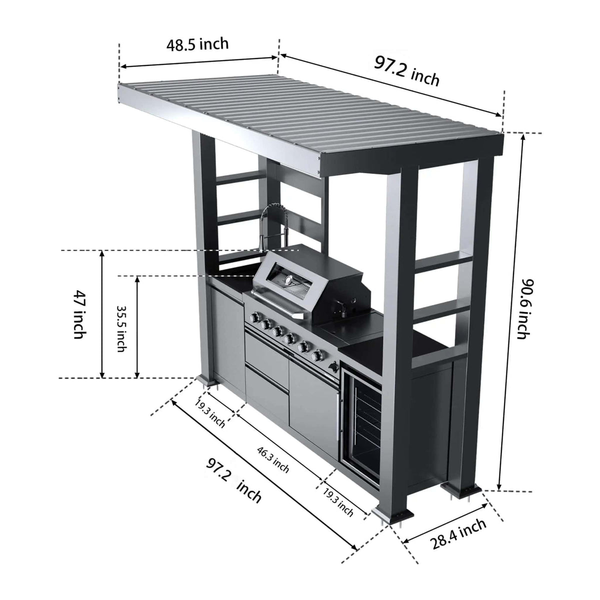Amalfi 97 Inch 4 Burner 72K BTU LP Outdoor Kitchen Grill Island With Wine Cooler | 97 Inch | 4-Burner | Outdoor Kitchen Island