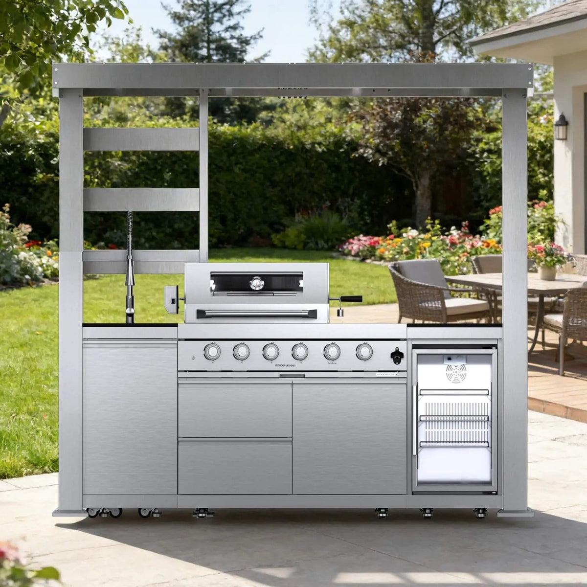 Amalfi 97 Inch 4 Burner 72K BTU LP Outdoor Kitchen Grill Island With Wine Cooler | 97 Inch | 4-Burner | Outdoor Kitchen Island