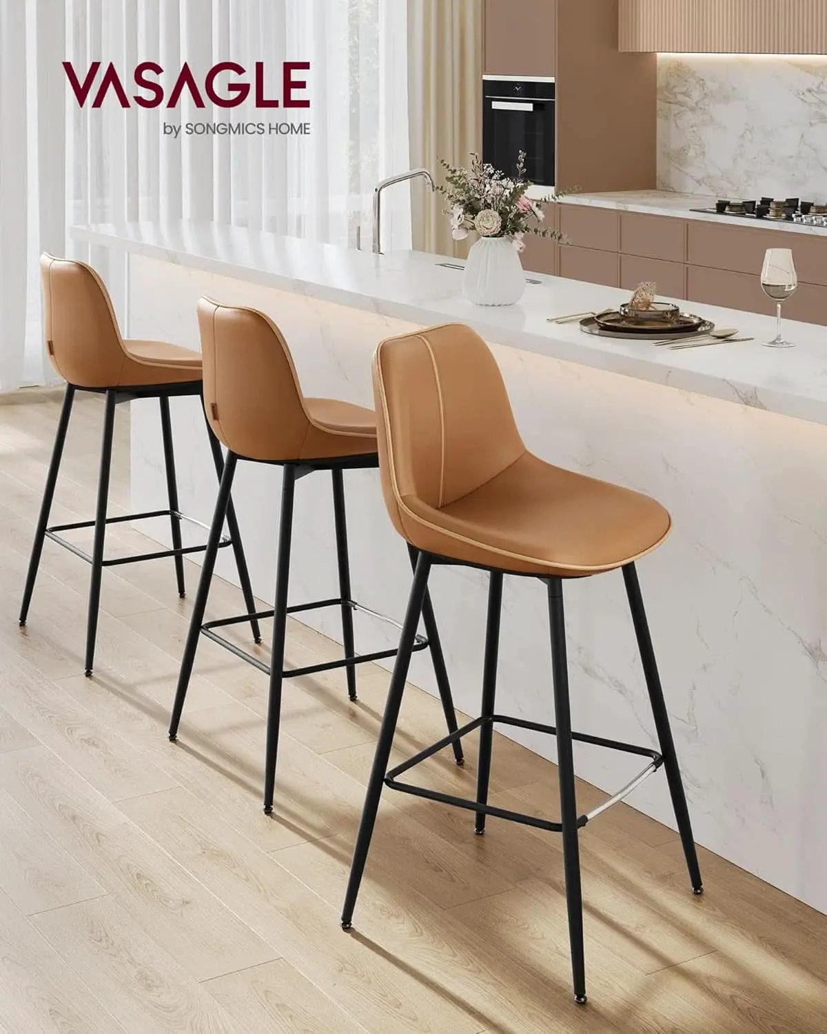 Bar Stool Set Of 2 Caramel Brown Ergonomic Backrest from PriceLows™