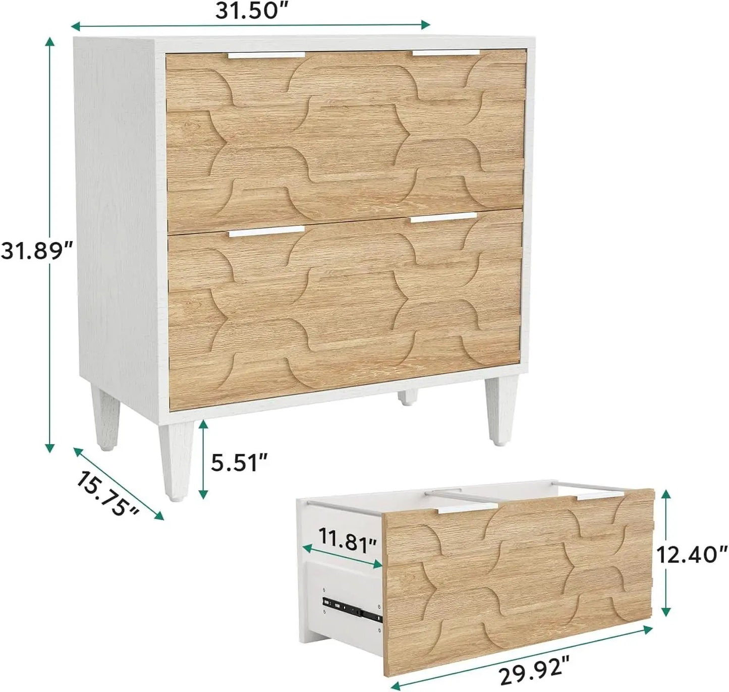 Two Drawer Lateral File Cabinet For A4 Letter And Legal Size Documents White And Walnut Printer Stand from PriceLows™